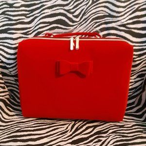 ESTEE LAUDER RED LARGE CASE 4 MAKEUP OR OTHER USE WITH GOLD ZIPPER & HANDLE!
